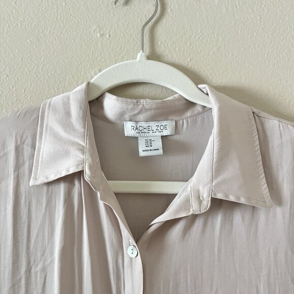 Rachel Zoe Long Button Up Cream Satin Silky Work Wear Career Minimalist Champane - Picture 3 of 8
